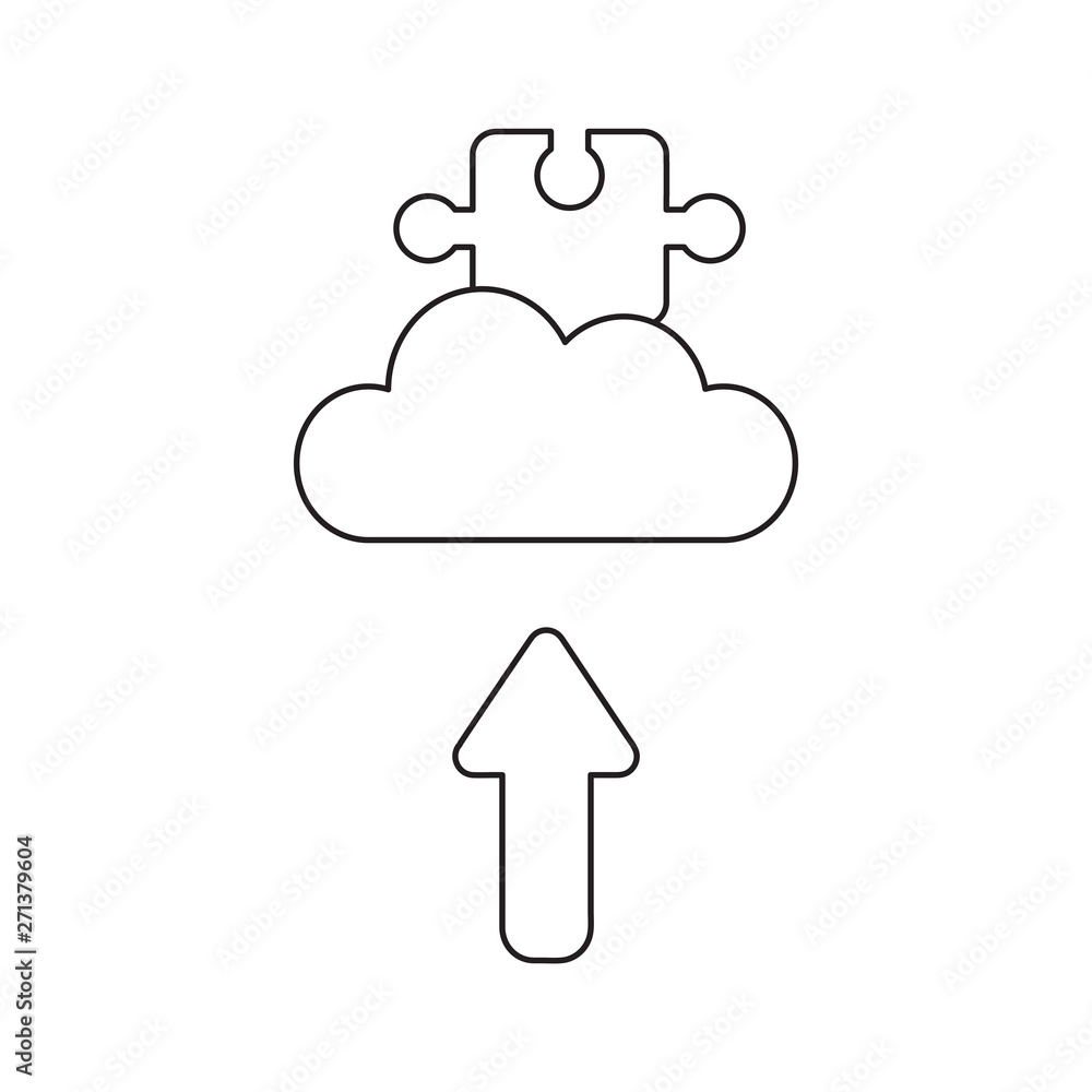 Poster vector icon concept of jigsaw puzzle piece on cloud with arrow moving up.