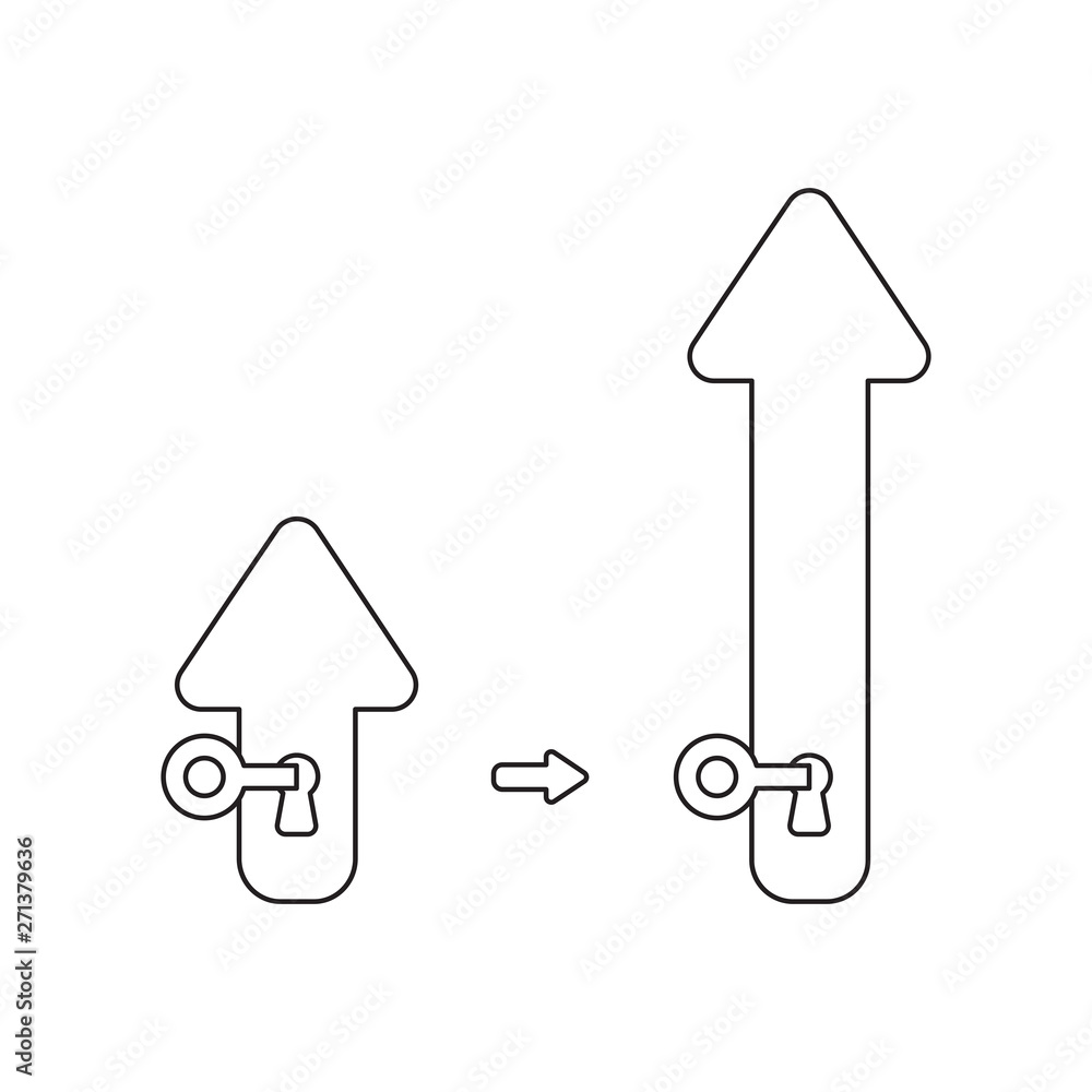 Poster vector icon concept of arrow with key into keyhole and up.
