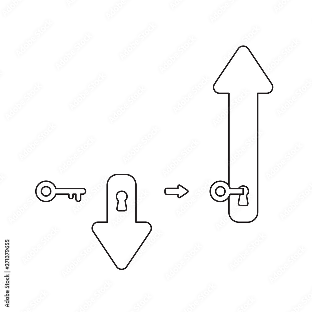 Poster vector icon concept of arrow with key into keyhole and down and up.