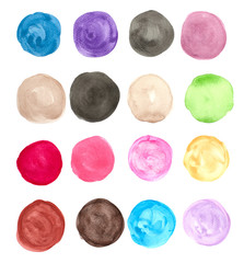 Circle shape design elements. Set of multicolored watercolor, Abstract illustration on a white background