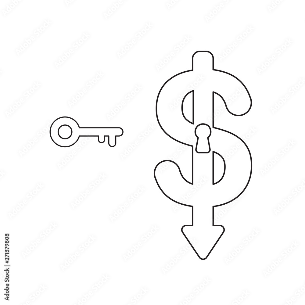 Poster vector icon concept of key and dollar symbol with keyhole down.