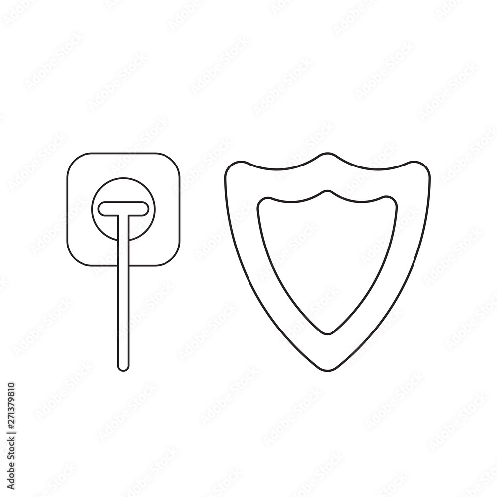 Poster vector icon concept of plug plugged into outlet with shield.