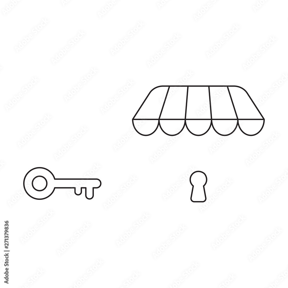Poster vector icon concept of keyhole and key under store awning.