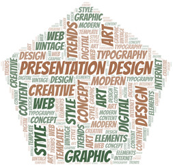 Presentation Design word cloud. Wordcloud made with text only.