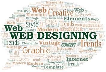 Web Designing word cloud. Wordcloud made with text only.