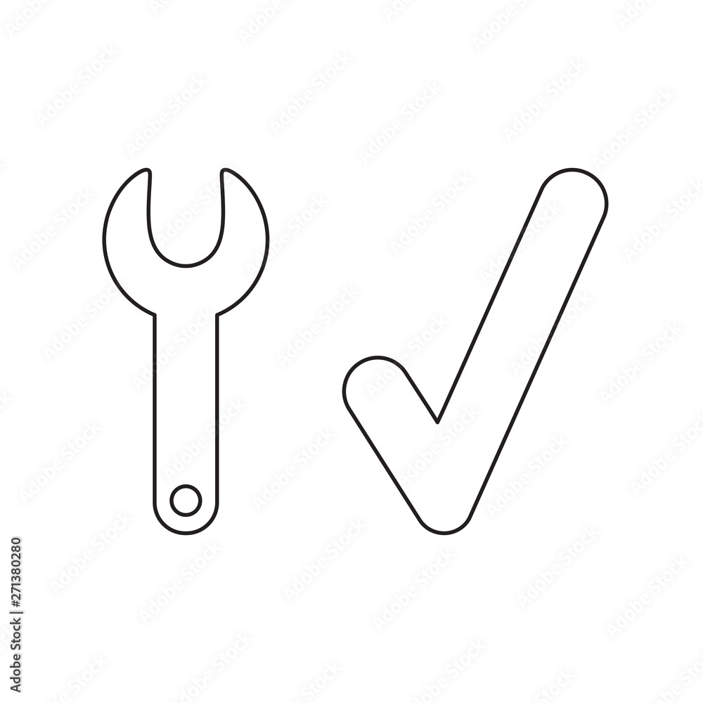 Poster vector icon concept of spanner and check mark.