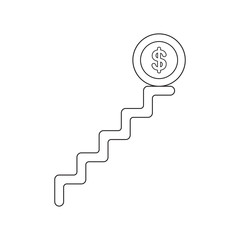 Vector icon concept of dollar coin at top of stairs.