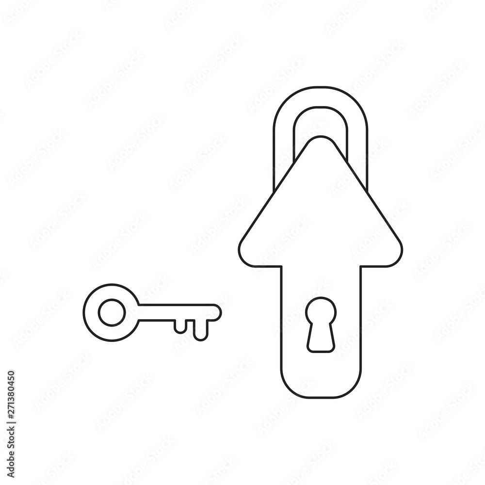 Poster vector icon concept of arrow padlock with keyhole and key.