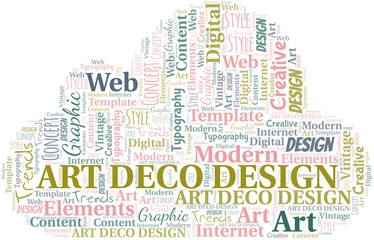 Art Deco Design word cloud. Wordcloud made with text only.