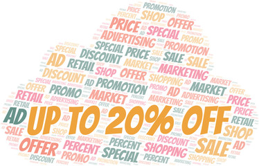 Fototapeta premium Up To 20% Off word cloud. Wordcloud made with text only.