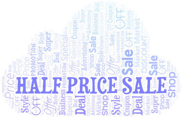 Half Price Sale Word Cloud. Wordcloud Made With Text.
