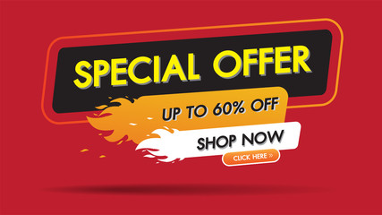 Special offer sale fire burn template discount banner promotion concept design, Big sale special 60% offer labels.End of season special offer banner shop now.