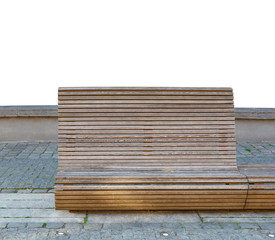 Wooden bench on promenade isolated