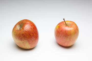 Manzana partida por la mitad sobre fondo blanco
