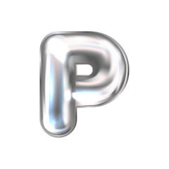 Fototapeta premium Silver perl foil balloon, inflated alphabet symbol P