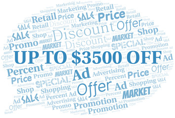 Up To $3500 Off word cloud. Wordcloud made with text only.