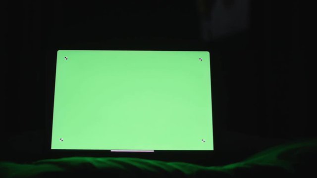 Green screen on tablet computer with mark , Chroma key.