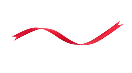 Shiny red ribbon on white background with copy space.
