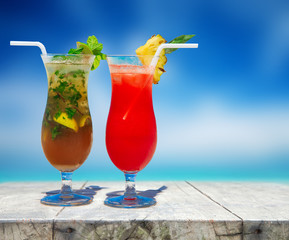 cocktail with blur beach on background
