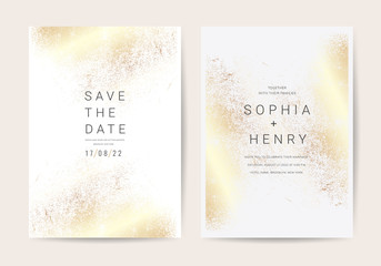 Luxury wedding invitation cards with golden texture  minimal style vector design template