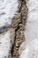 thawed in ice with sand and stones