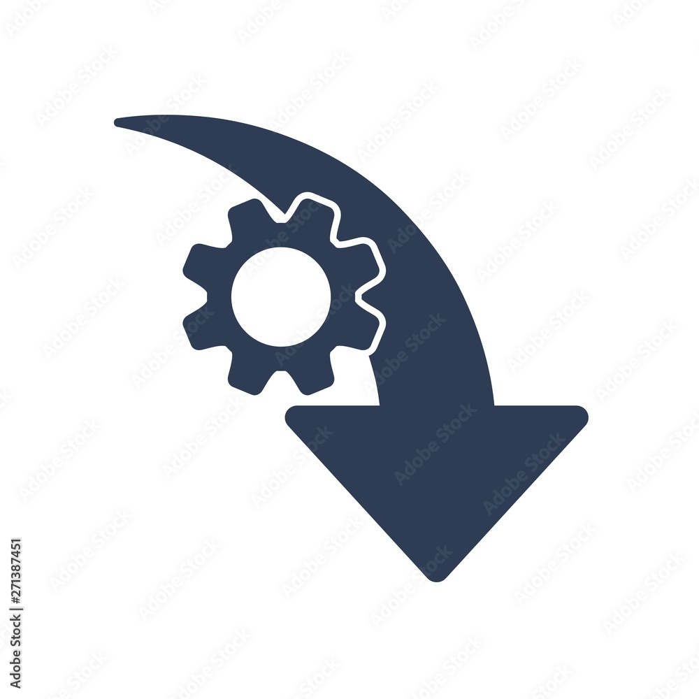 Poster reduction efficiency, productivity. vector icon gear wheel, arrow pointer . white background.