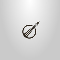 black and white simple vector flat art sign of takeoff abstract aircraft in a round frame