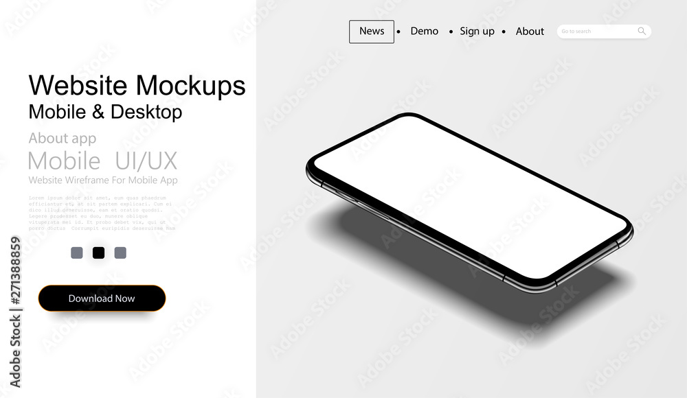 Fototapete smartphone frame less blank screen, isometric position. 3d isometric illustration cell phone. smartp