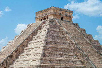 Summit of the Mayan Pyramid of Kukulkan, known as El Castillo, classified as Structure 5B18, taken in the archaeological area of Chichen Itza, in the Yucatan peninsula