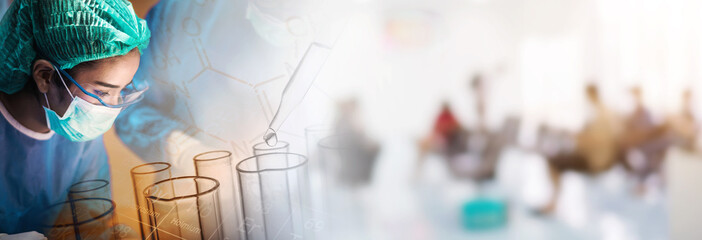 Team of doctors or surgeons in hospital surgery operating emergency room with blur people background, medical banner concept