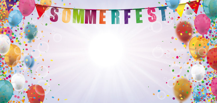 Sommerfest Banner mit Sonne und Sonnenstrahlen