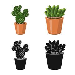 Vector illustration of cactus and pot logo. Set of cactus and cacti stock vector illustration.