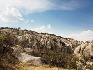 Rock formation sites in Goreme, Cappadocia, Turkey, which is a unique attraction for tourists visiting Turkey.