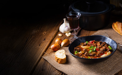 classic beef goulash with peppers and onions