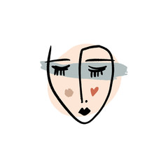 Simple hand drawn trendy line drawing face. Abstract print for clothes, textile and other. Vector illustration