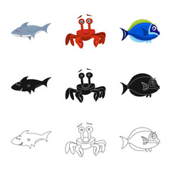 Vector illustration of sea and animal logo. Collection of sea and marine vector icon for stock.