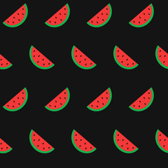 Watermelon slices on black background, seamless pattern