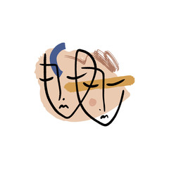 Simple hand drawn trendy line drawing face. Abstract print for clothes, textile and other. Vector illustration