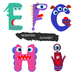 Monsters alphabet. Colorful hand drawn alphabet. Vector set of creative cartoon letters. For children and holiday projects.