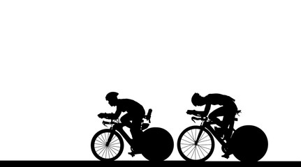 Silhouette man and bike relaxing on white  background