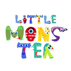 Little monster. Hand writing slogan. Print for children's t-shirts. Hand-drawn design for children's products, cards .Vector.