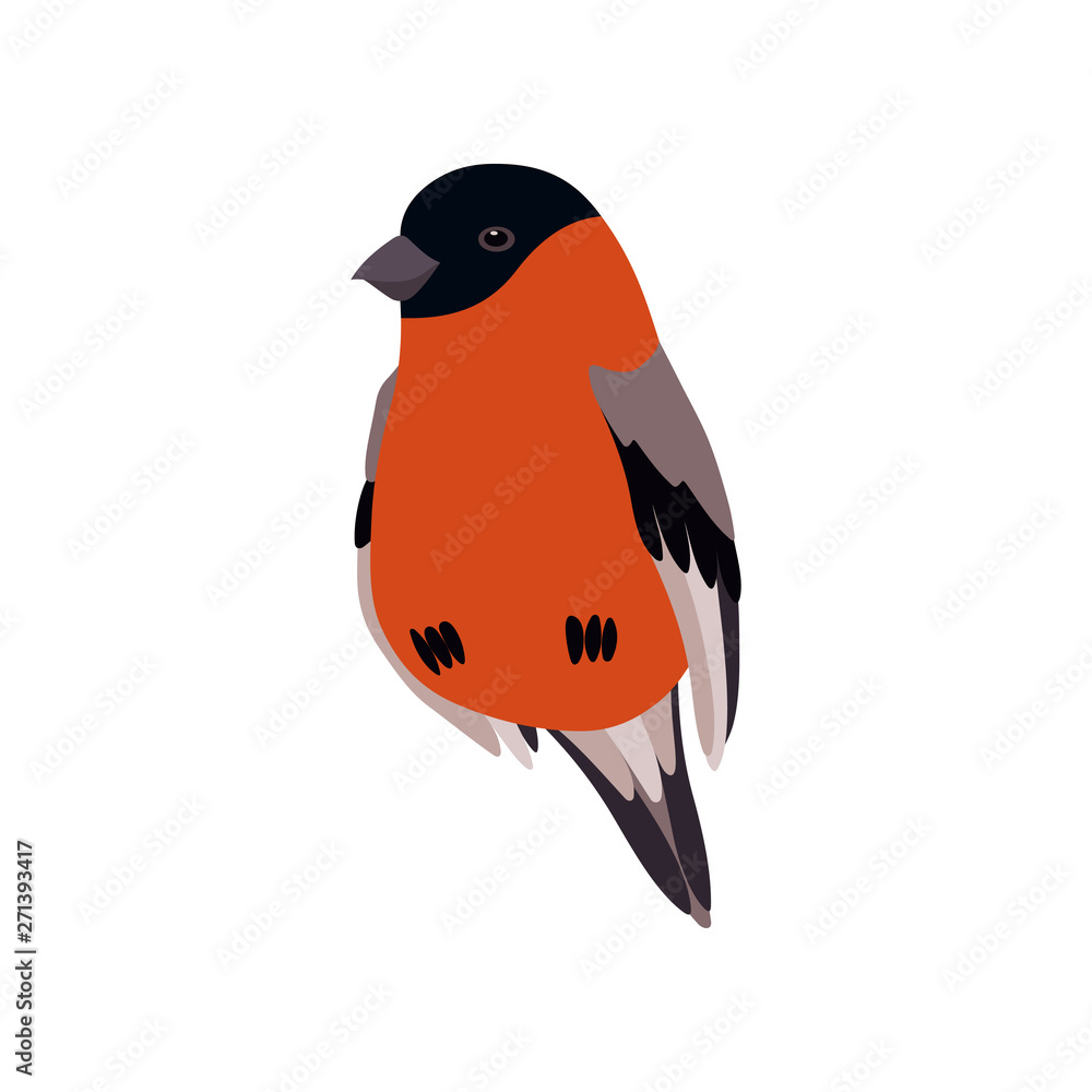 Sticker Little Bullfinch Bird, Cute Birdie Home Pet Vector Illustration