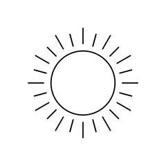 Abstract black sun thin line icon with rays isolated on white background