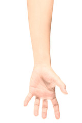 Hand open and ready to help or receive. Gesture isolated on white background with clipping path.