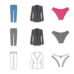 Vector illustration of woman and clothing icon. Set of woman and wear stock symbol for web.