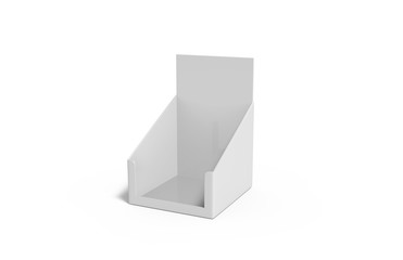 Cardboard display stand recyclable pretty darn quick supermarket shelve mock up template on isolated white background, 3d illustration