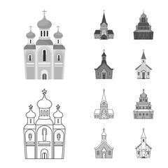 Vector design of cult and temple symbol. Collection of cult and parish stock symbol for web.