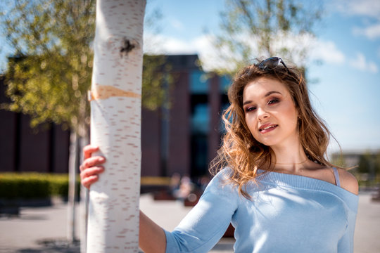 Happy Young Woman During Summer Having Fun In Modern Green City Urban Space