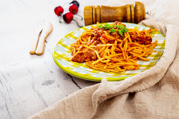 tasty Pasta Bolognese on the table