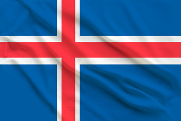 Fototapeta premium Beautiful silk flag of the state of Iceland with soft folds in the wind.
